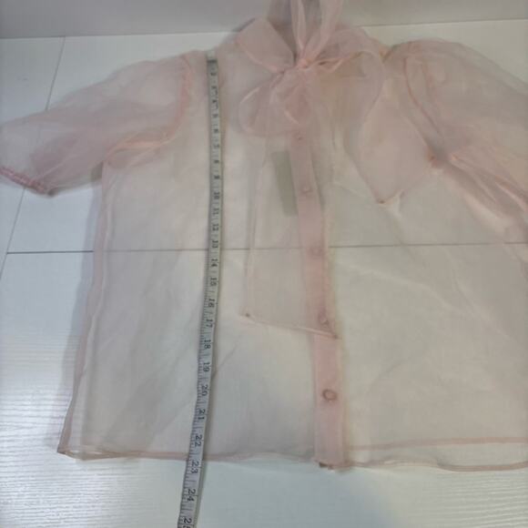 NWT Joie Pink Sheer Blouse with High Neck Bow and Puffy Sleeves Size Large R0341 - Picture 5 of 8
